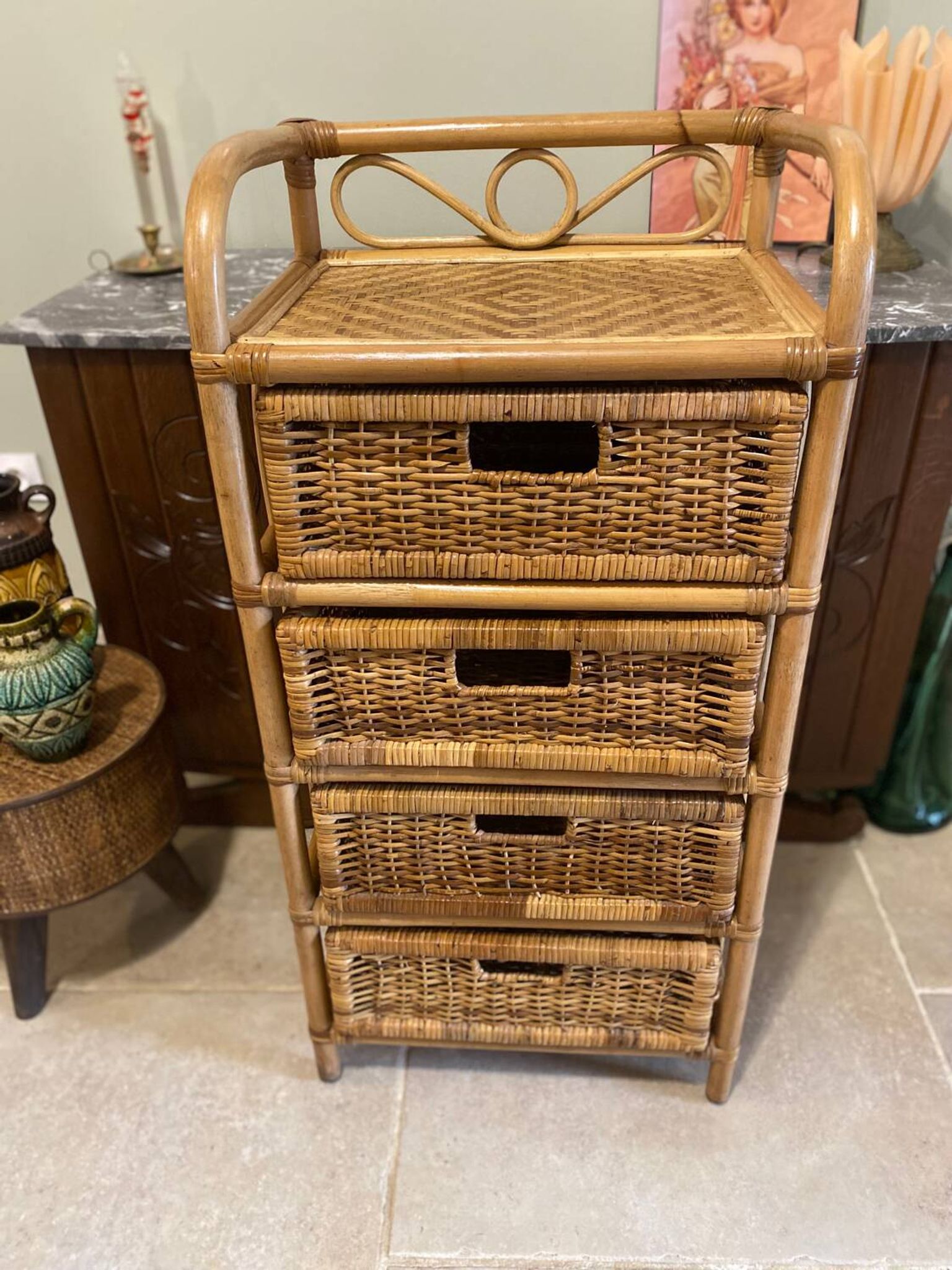 Storage furniture, rattan chest of drawers