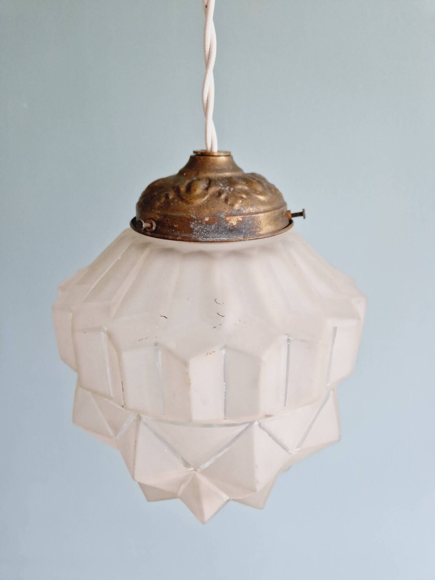 Art Deco pendant lamp in satin glass, 1920s-30s