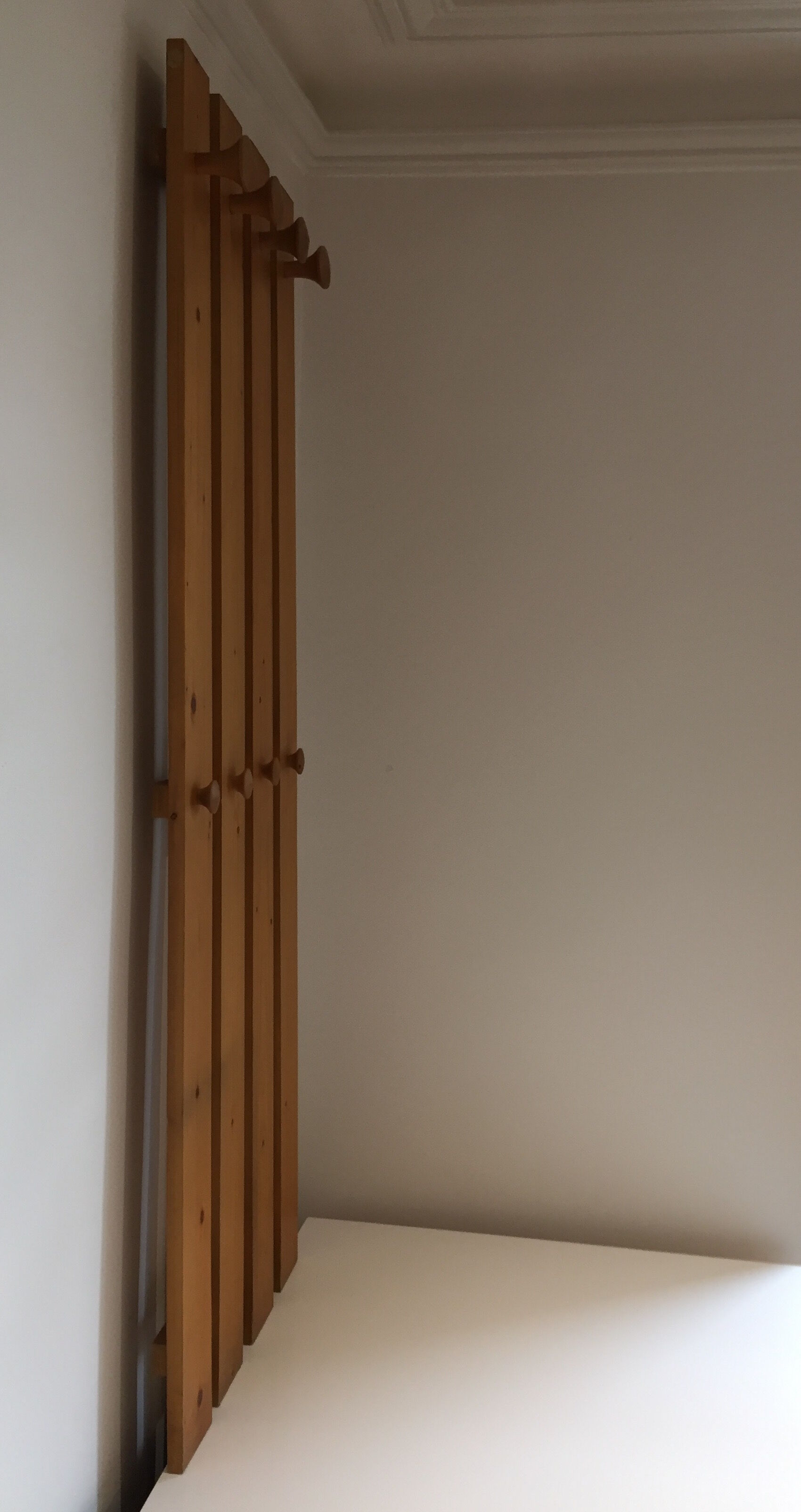 Wall-mounted coat rack, solid pine slats, 1960s
