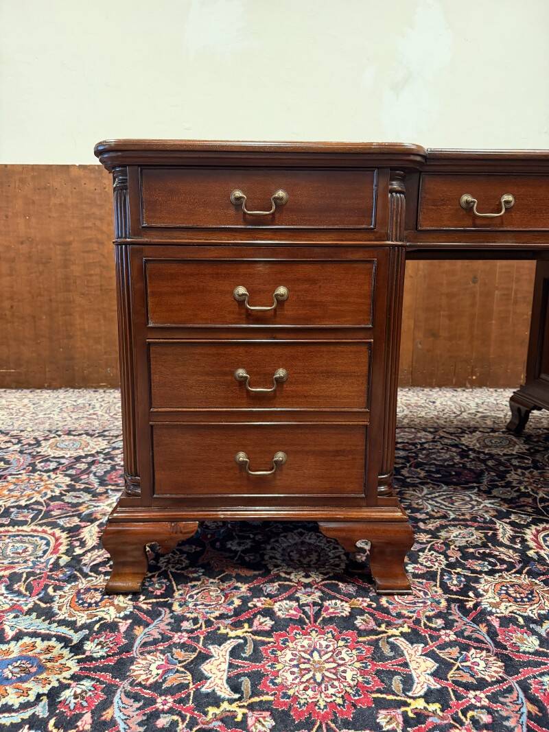 English Chesterfield desk with green leather