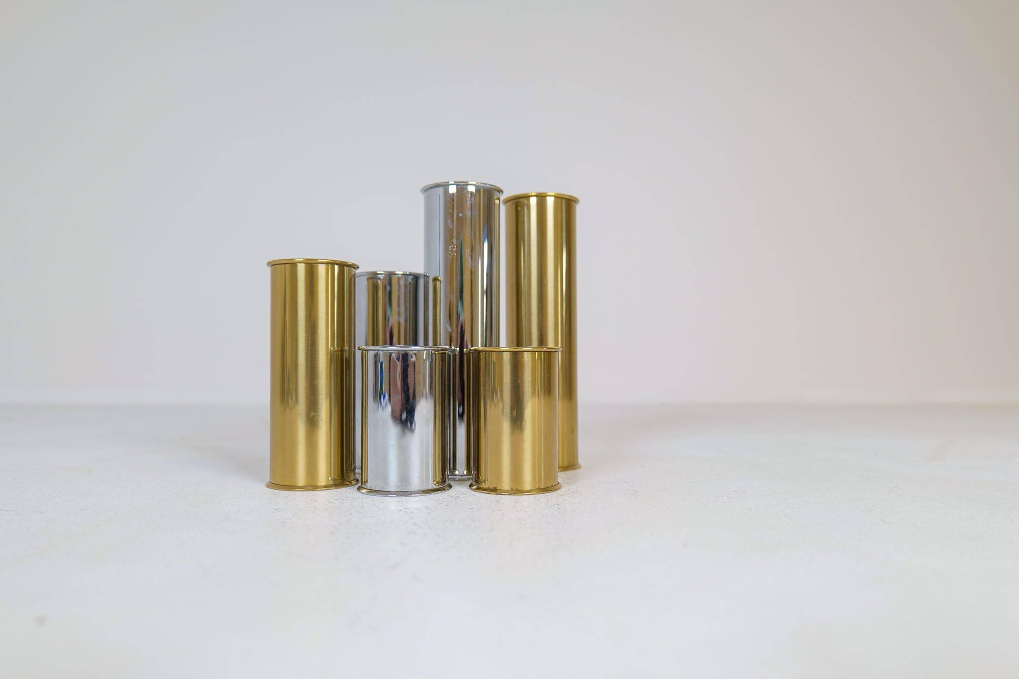 Modern Swedish candle holders in brass and steel, Englesson, Sweden, 1970s