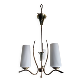 Vintage 3-light brass chandelier in opaline from the 60s