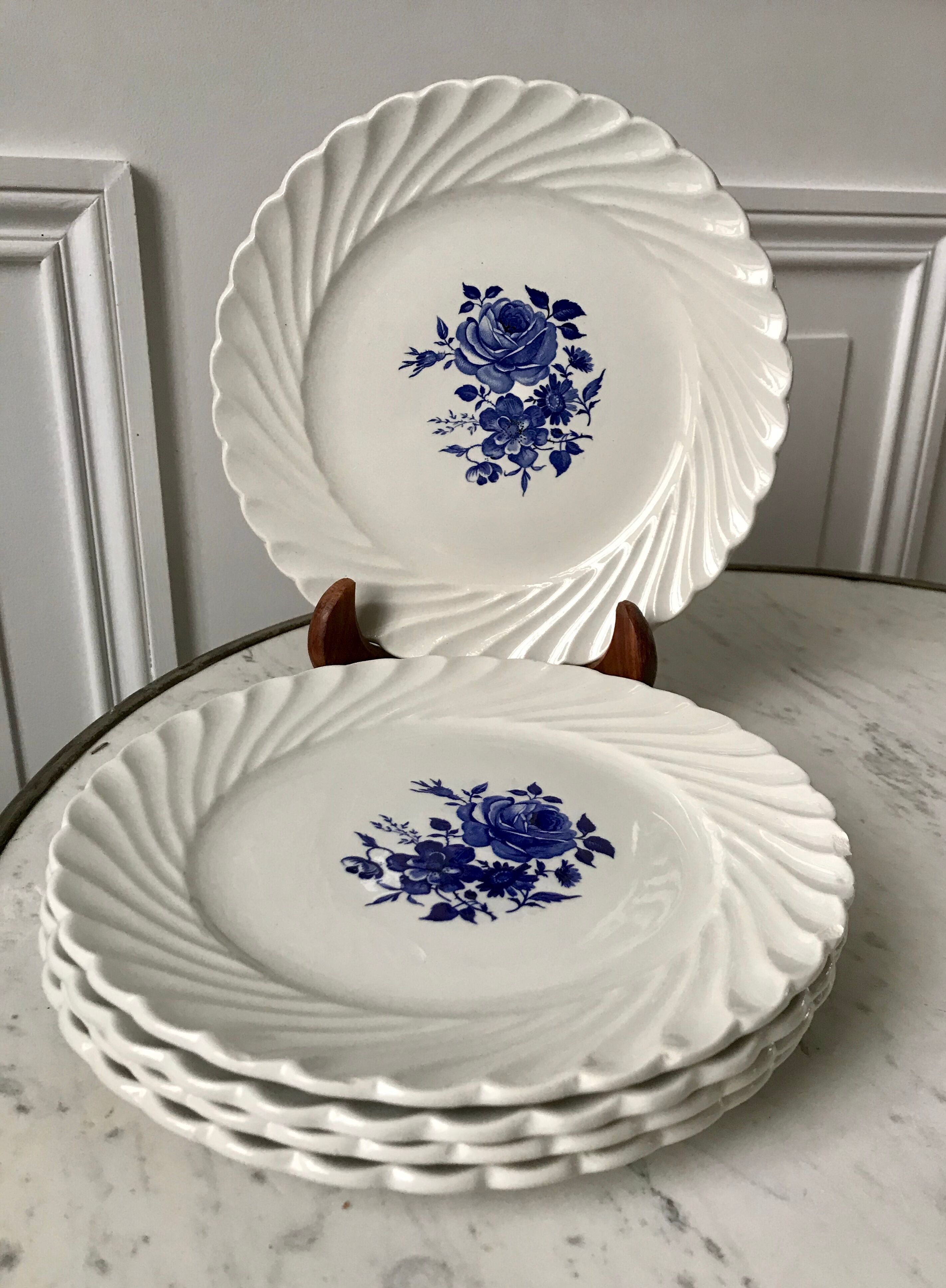set of 5 F&G Lunéville flower dessert plates 60s