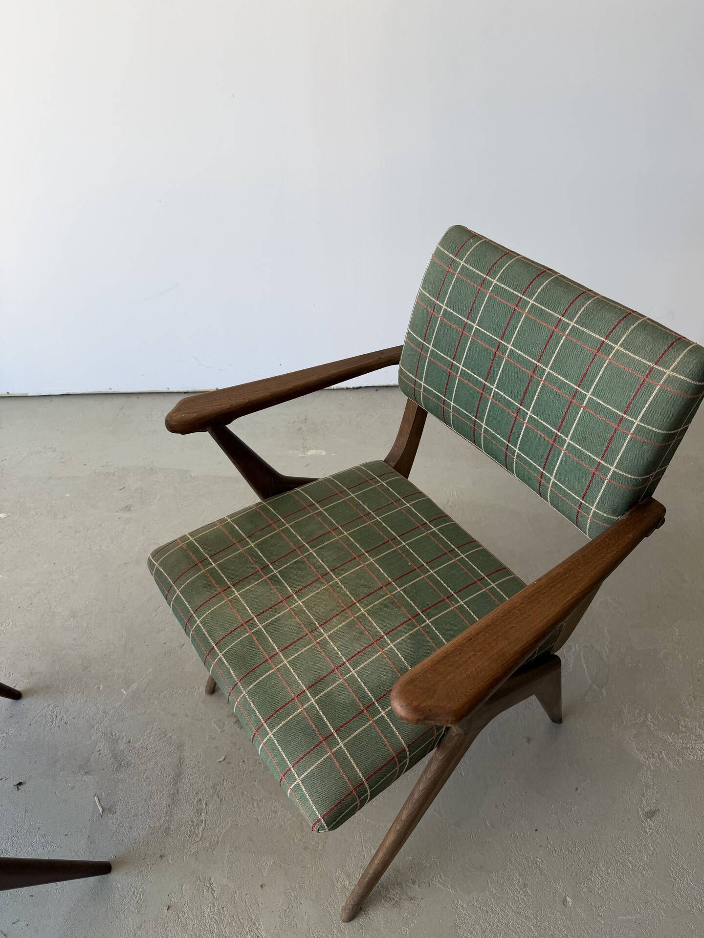 Pair of armchairs with a Scandinavian design in vintage teak from the 1960s.