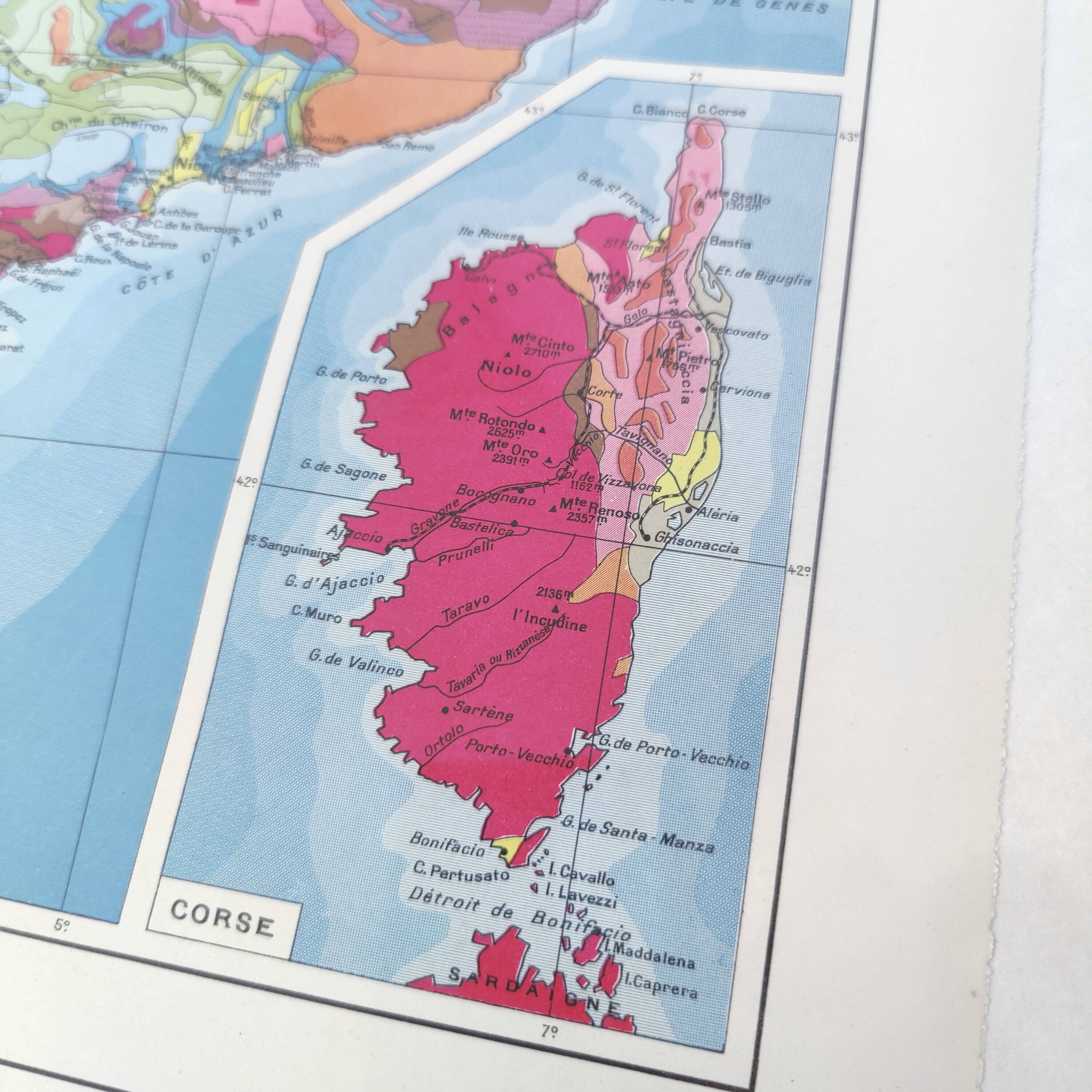 Corsica and southern Mediterranean France vintage map 43x43cm from 1950