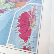 Vintage map of Corsica and southern Mediterranean France, 43x43cm from 1950.