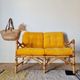 1960s rattan bench - yellow velvet
