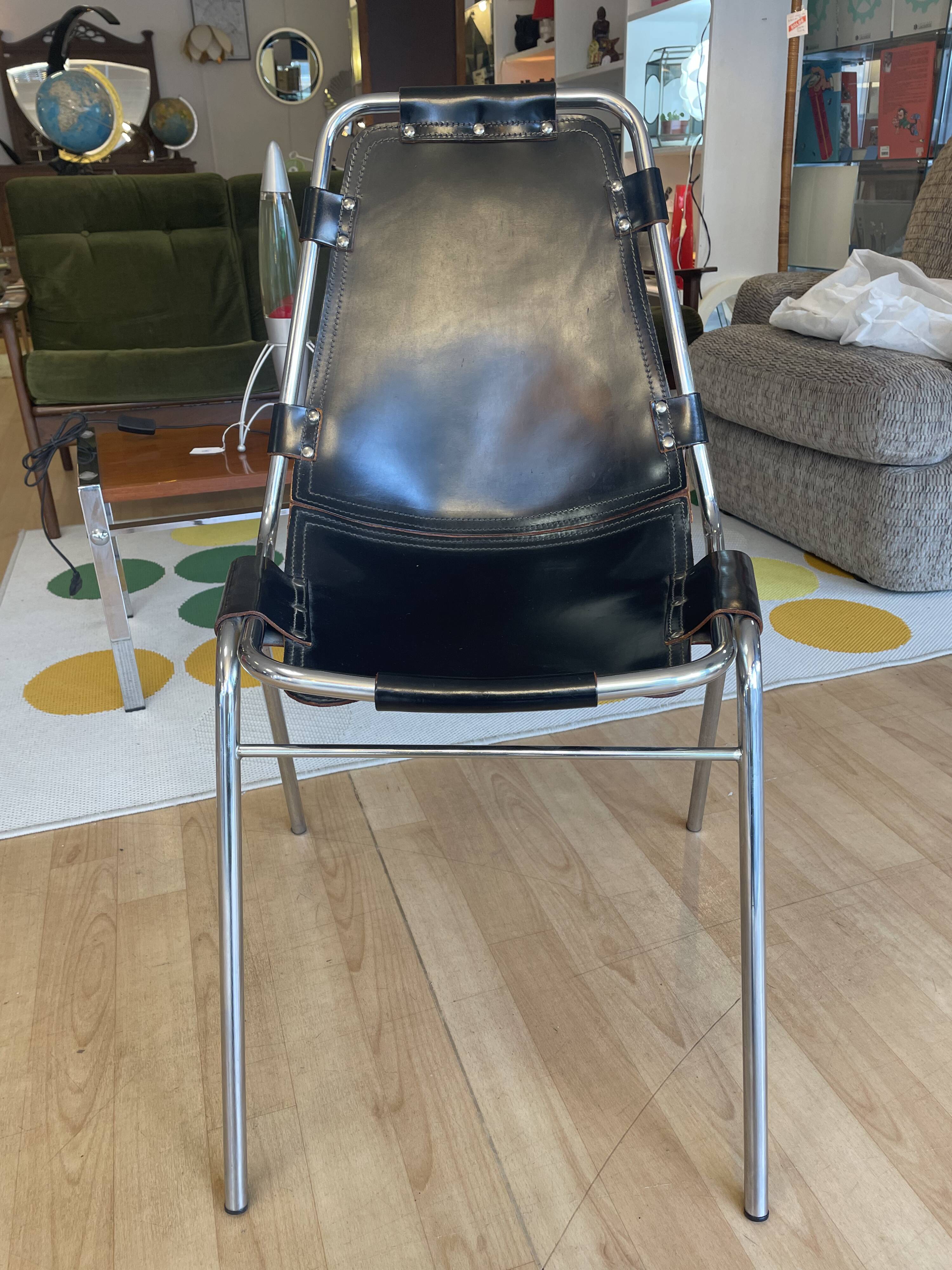 Dal Vera "Les Arcs" chair, black leather and chrome aluminum, 70s