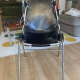 Chaise Dal Vera "Les Arcs", cuir noir et alu chromé, années 70