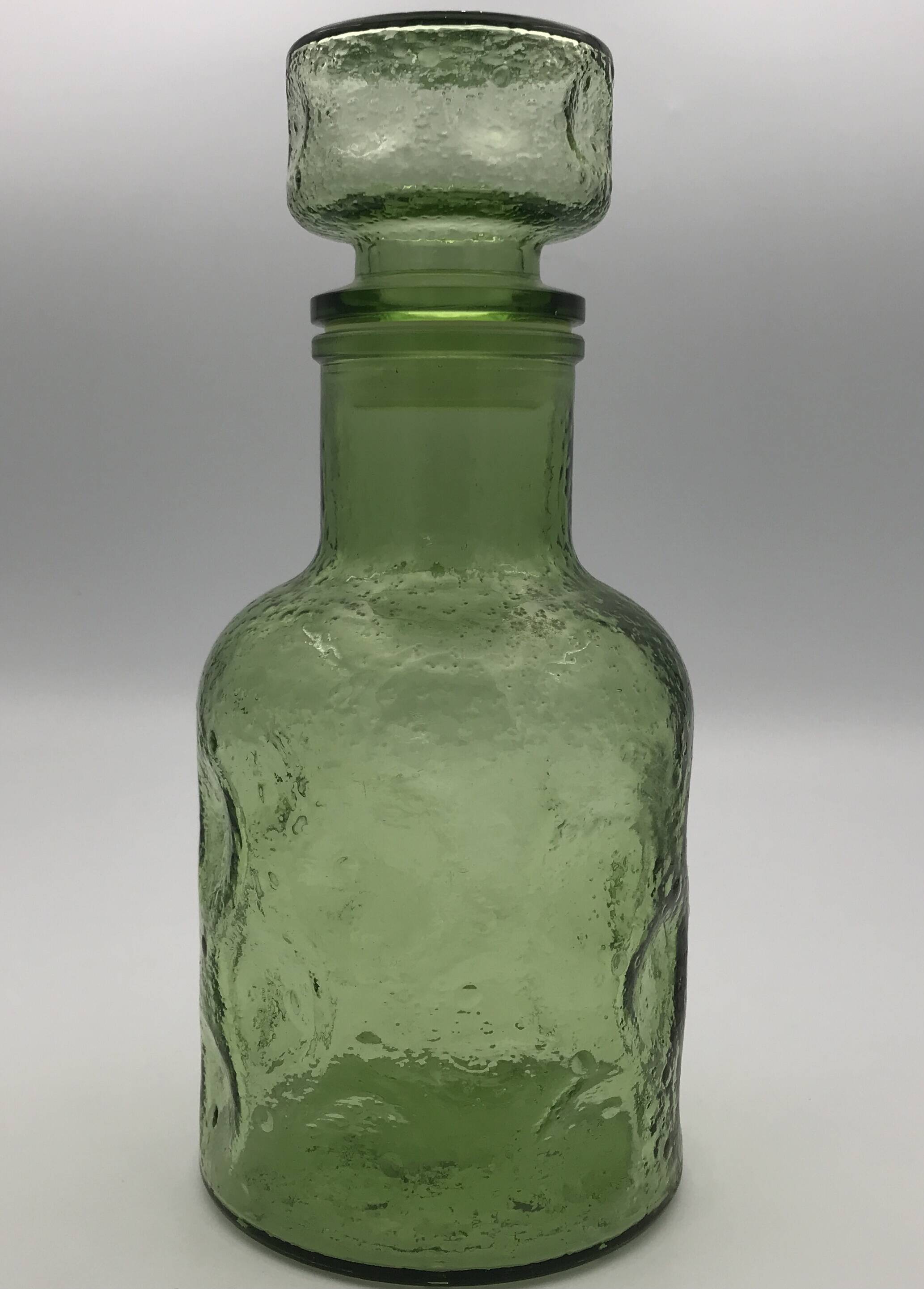 Vintage Green GLASS CARAFE in Empoli style with effect 24.5 cm