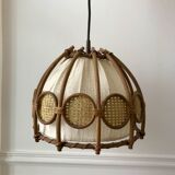Suspension scandinave en rotin toile et cannage années 60-70