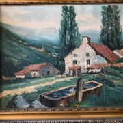 Oil on canvas painting landscape of the vosges signed Milio Burquin