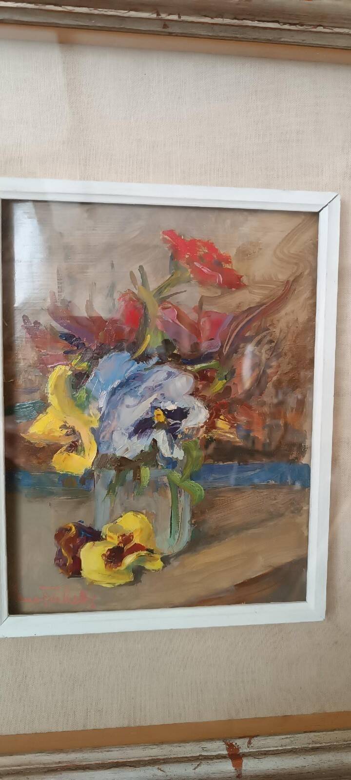 Oil painting on panel Remo Fabretti (Ancona 1905-1983) vase with flowers