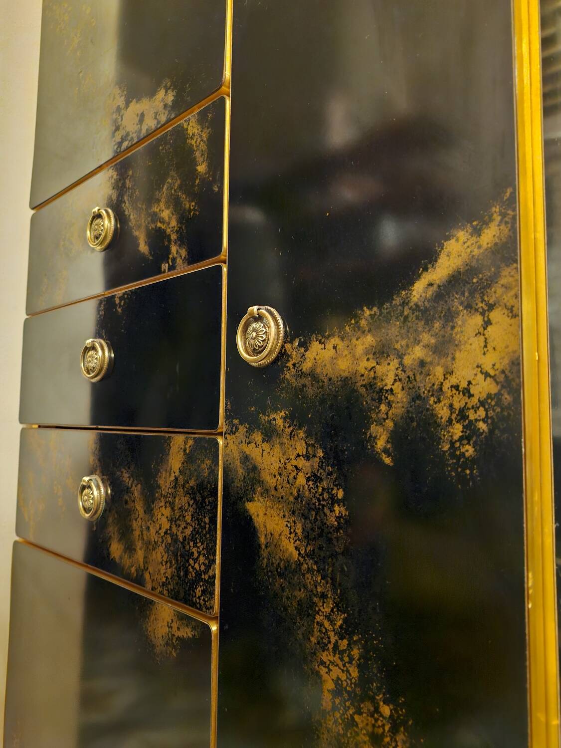 Black and gold lacquered Sanibloc furniture in the style of Maison Jansen, 1970