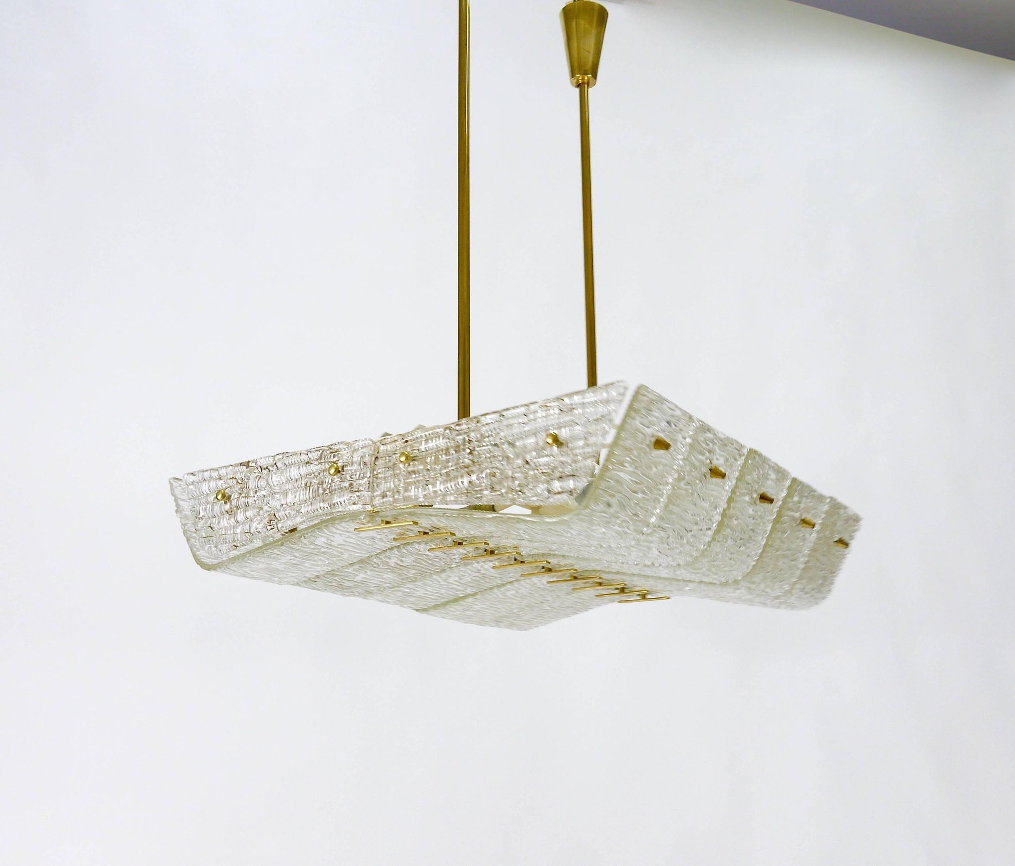 J.T. Kalmar enormous brass and textured glass chandelier, Austria, 1950s
