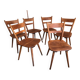 Set of 6 vintage solid wood chairs with compass legs 1960's