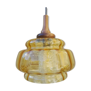 Suspension en verre soufflé Veb Narva Lbd Berlin ambre vintage