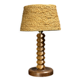 Lampe de table en bois tourné de style Charles Dudouyt, moderne du milieu du siècle, brutaliste.