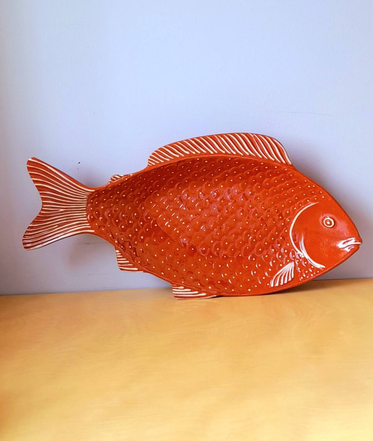 Glazed terracotta fish dish