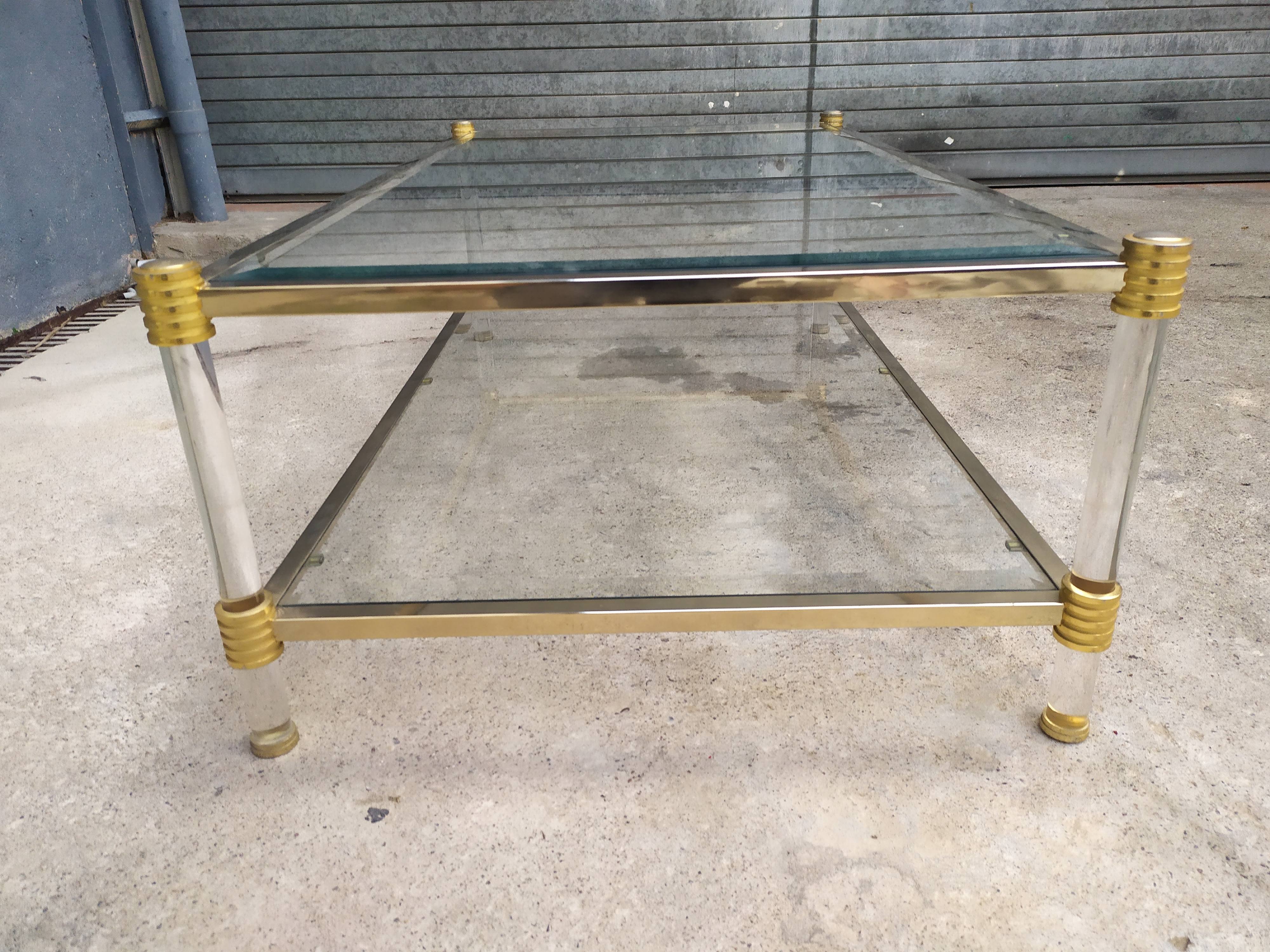 Table basse double plateau verre vintage