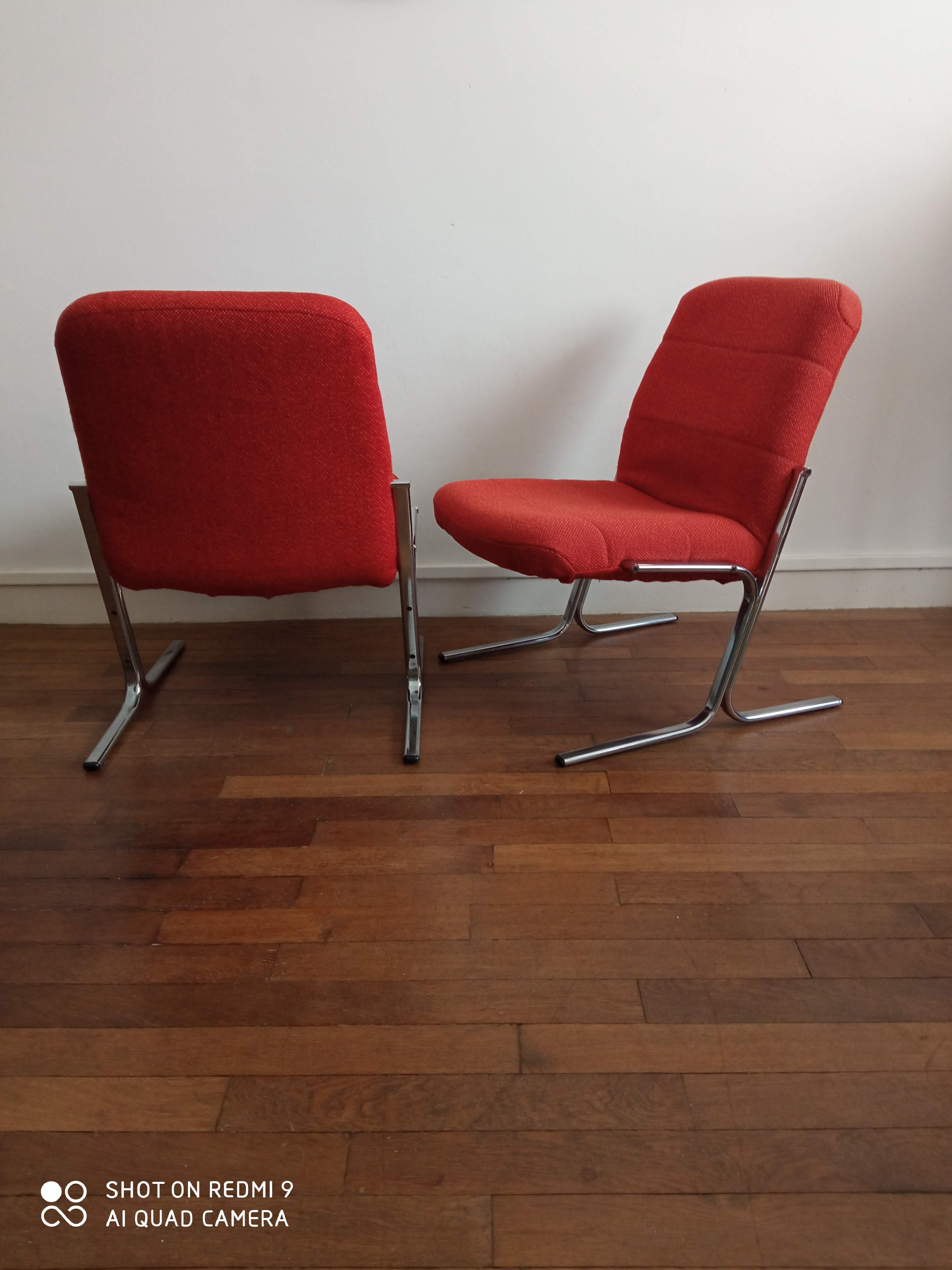 Armchairs 70s fabric and chrome