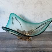 Large amber and green glass cup