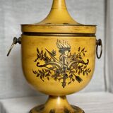 Vintage 1960s painted metal ice bucket from Italy in yellow and gold.