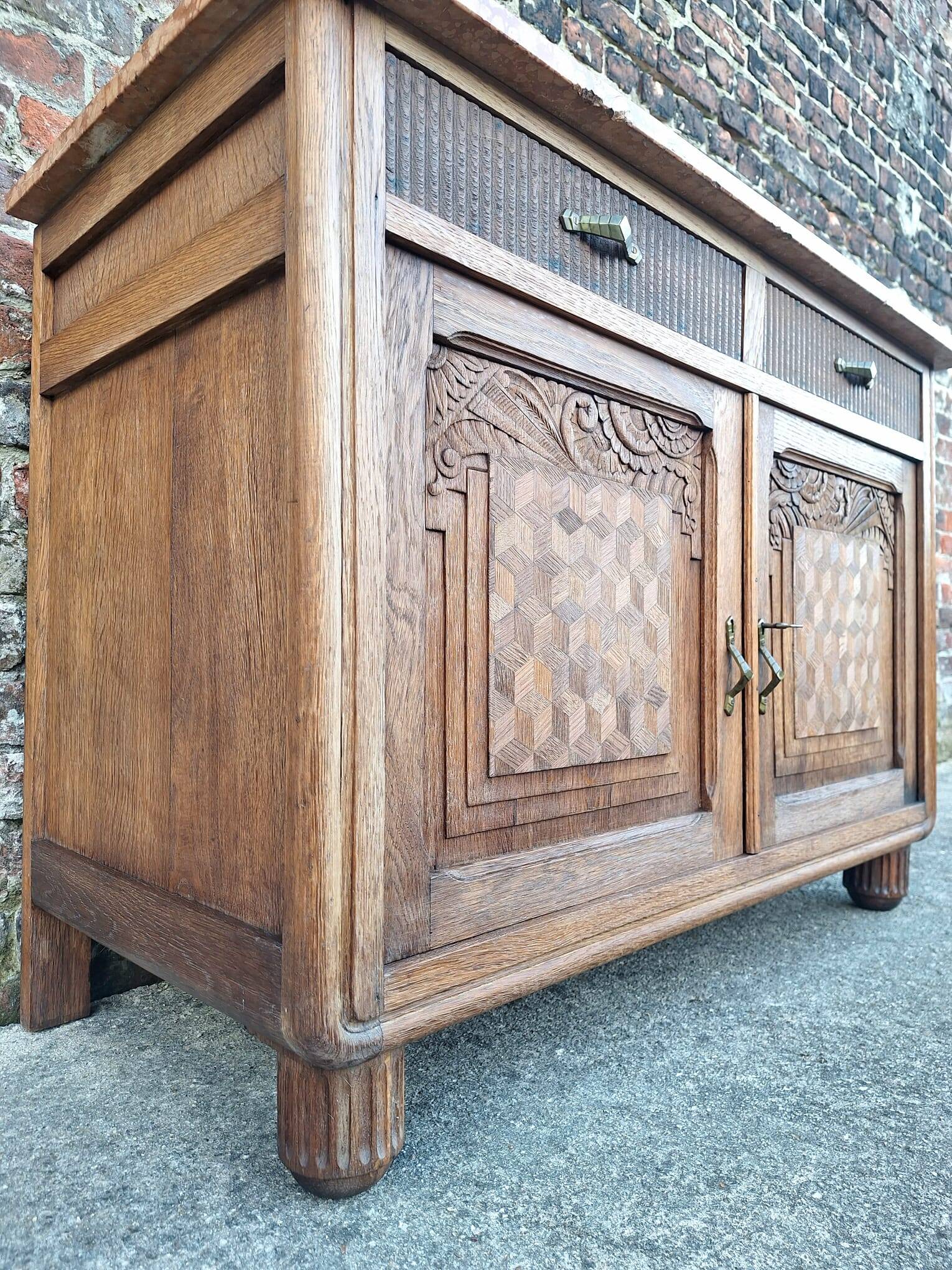 Art Deco buffet with marble top, antique sideboard.