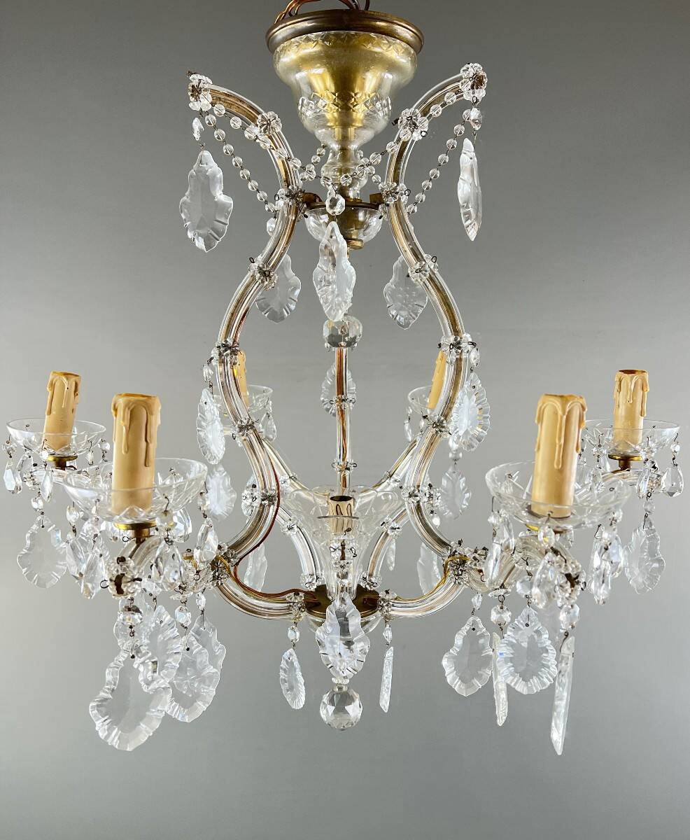 Crystal and brass chandelier, early 20th century