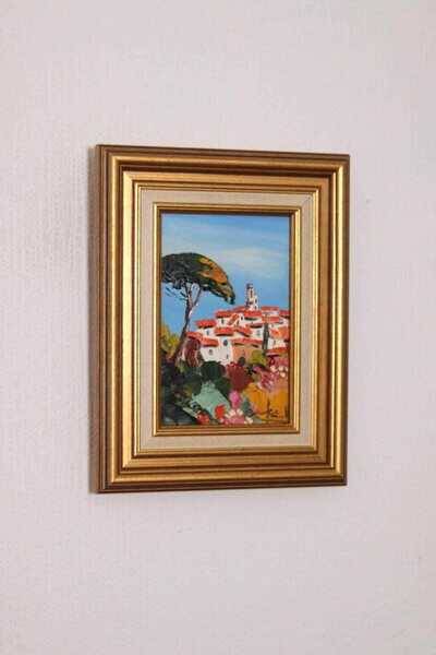 Original French oil on canvas – “Saint‑Paul‑de‑Vence” by Guinet C – vintage & framed – 28 × 23 cm