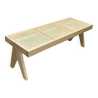 Solid wood and natural cane bench