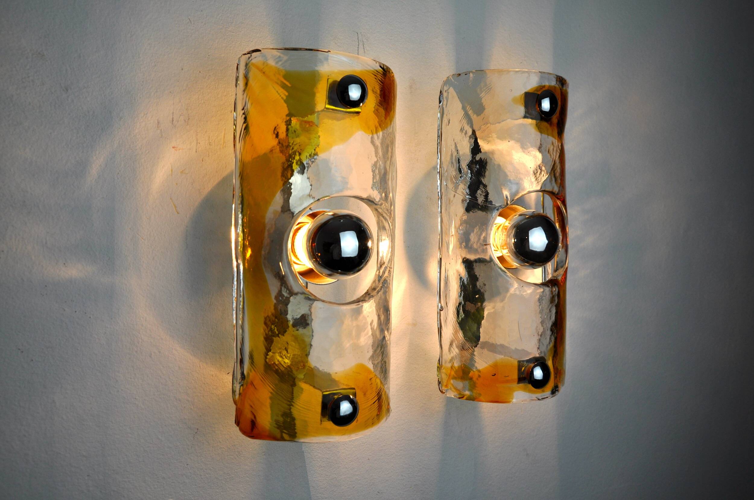 Pair of Murano Mazzega Orange wall lights, Italy, 1970
