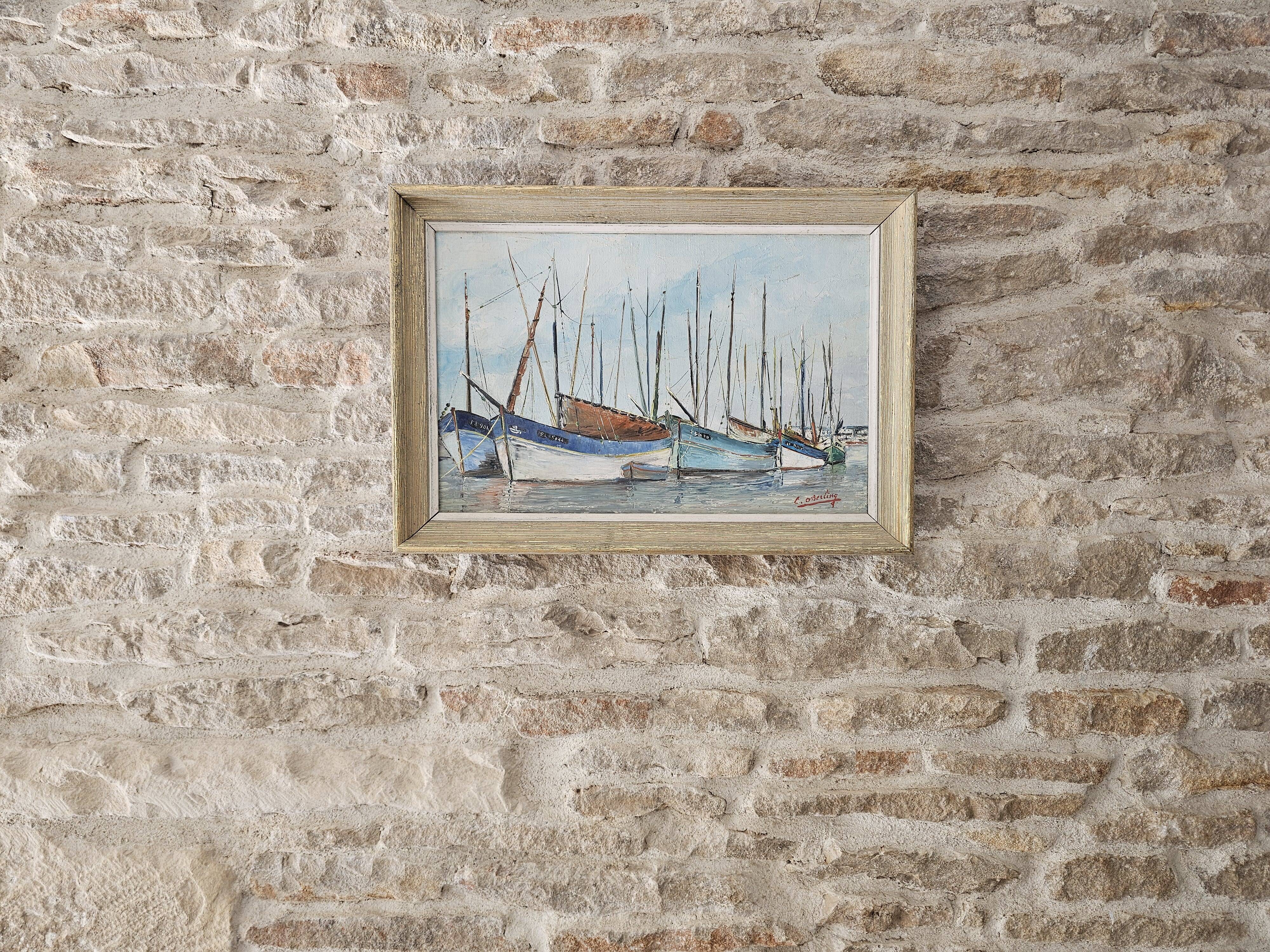Oil on Canvas Painting Landscape Sailboats Marine - Signed C O'BERLING