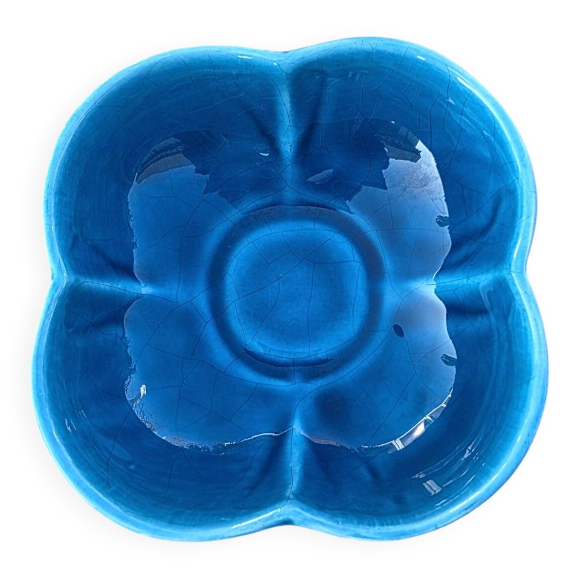 Turquoise crackled earthenware pocket bowl from Charolles