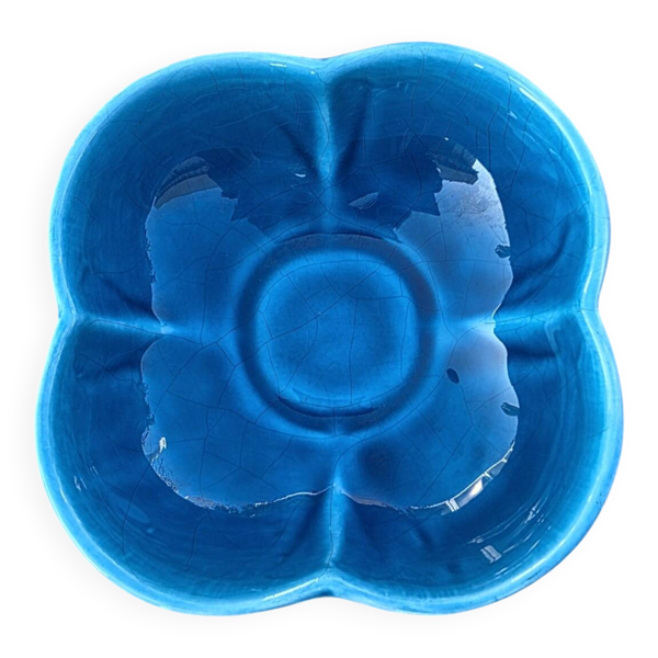 Coupelle Vide-poche en faïence de Charolles bleu turquoise craquelé