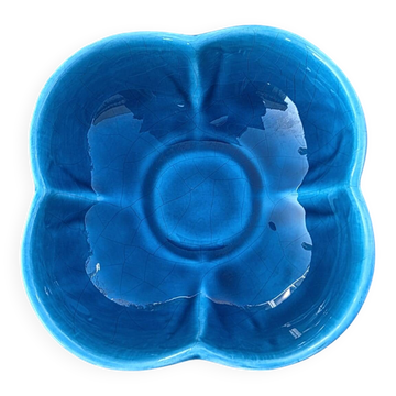 Turquoise crackled earthenware pocket bowl from Charolles