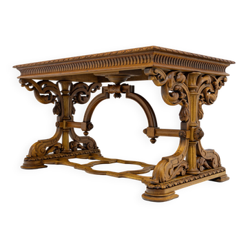 Table de bureau Néorenaissance en chêne 1880-1900