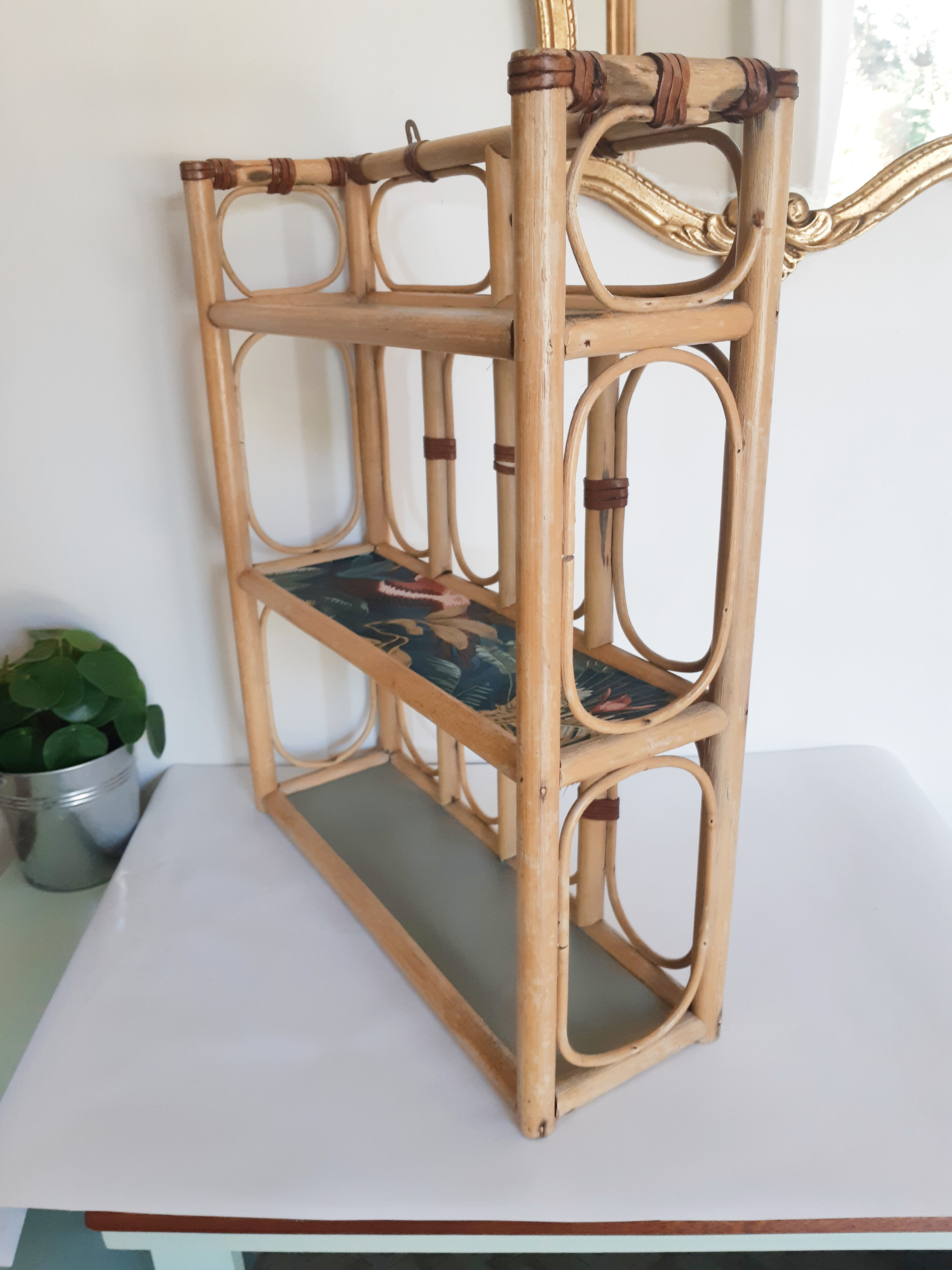 Rattan shelf restyled, vintage, 50s