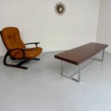 Antique and XXL Italian design coffee table from the 70s, rosewood veneer