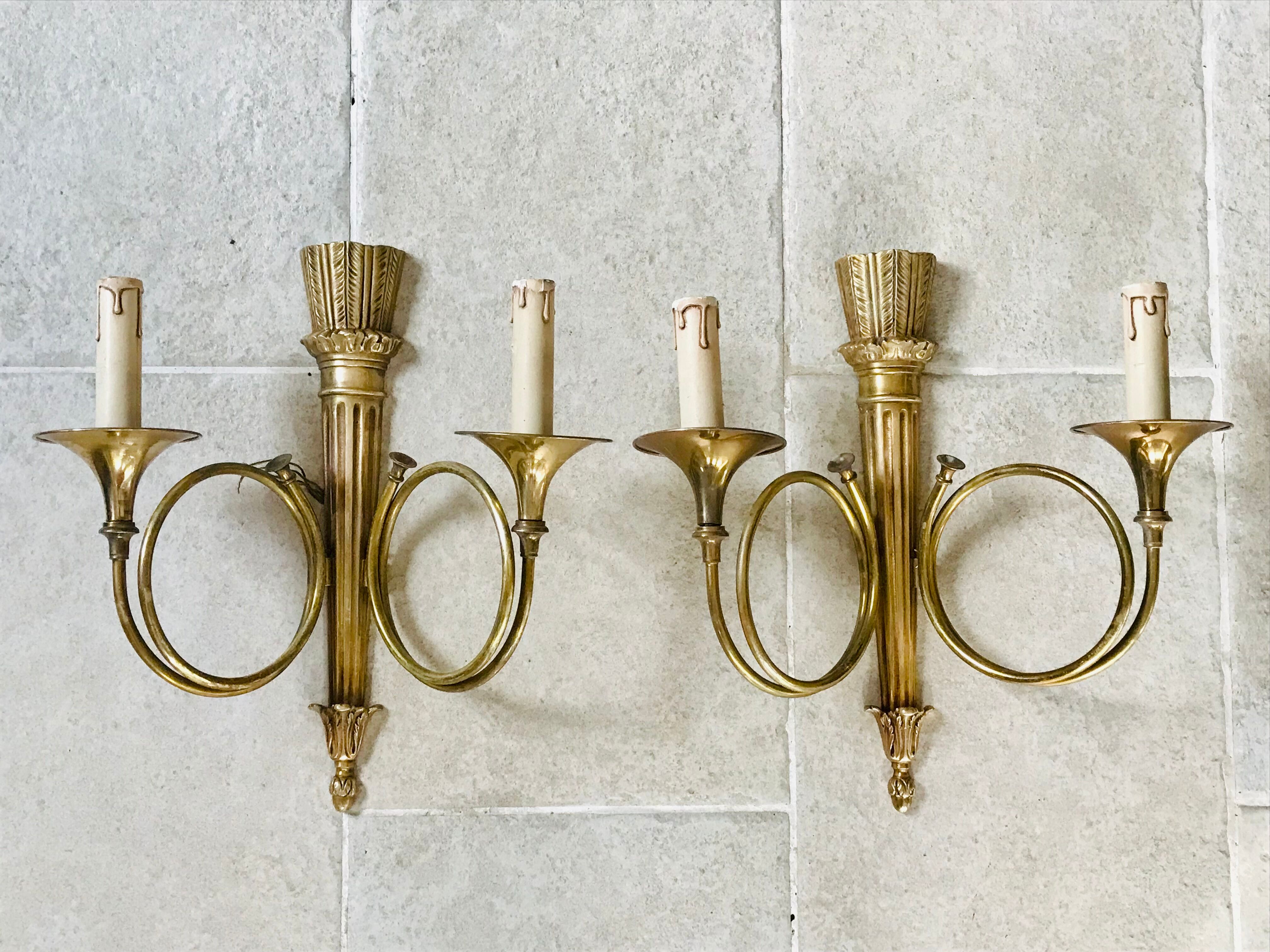 Pair of gilded bronze wall lamps