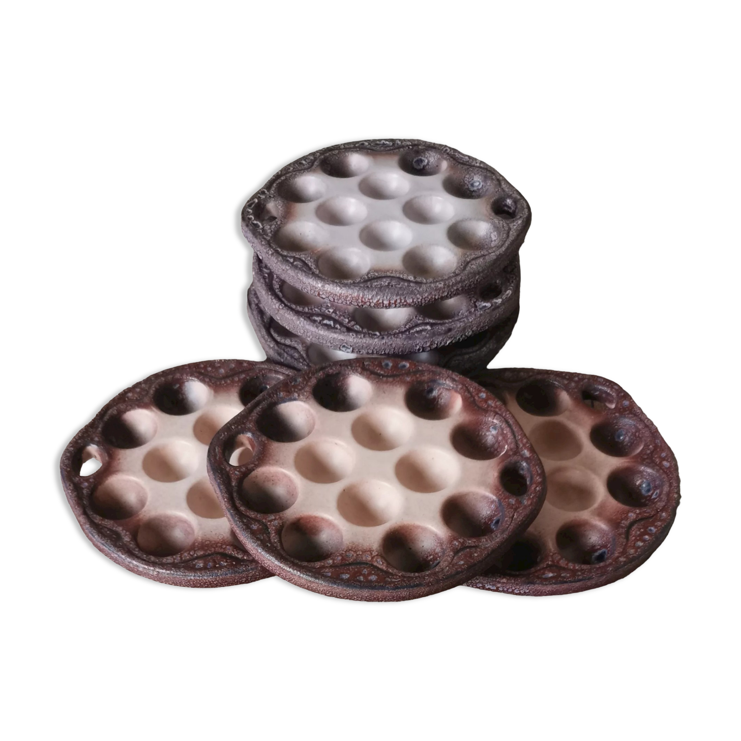 6 glazed ceramic snail plates