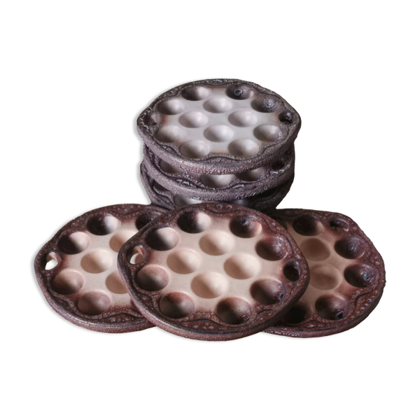 6 assiettes à escargot céramique émaillée