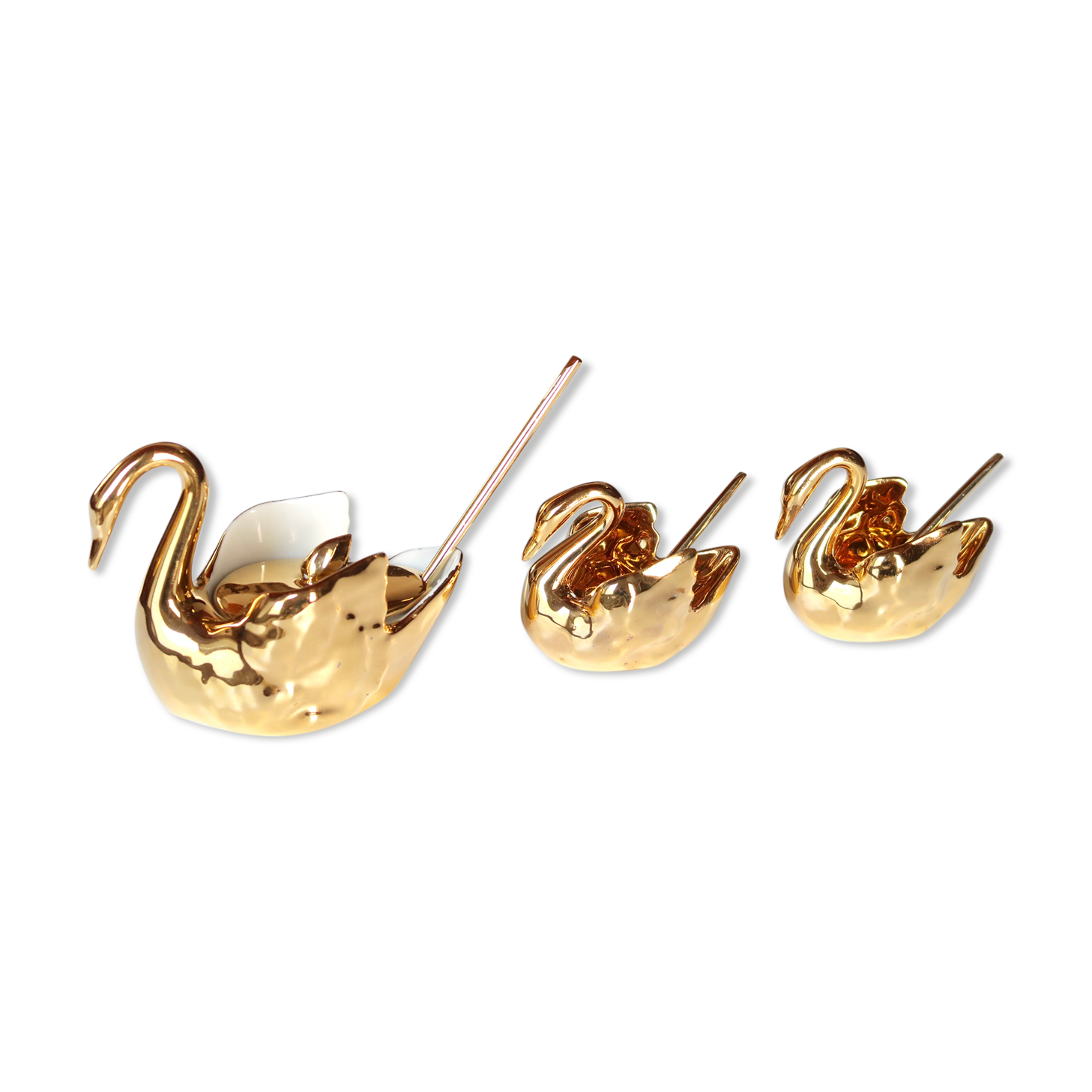 Trio of salty swans in Limoges porcelain, 50s