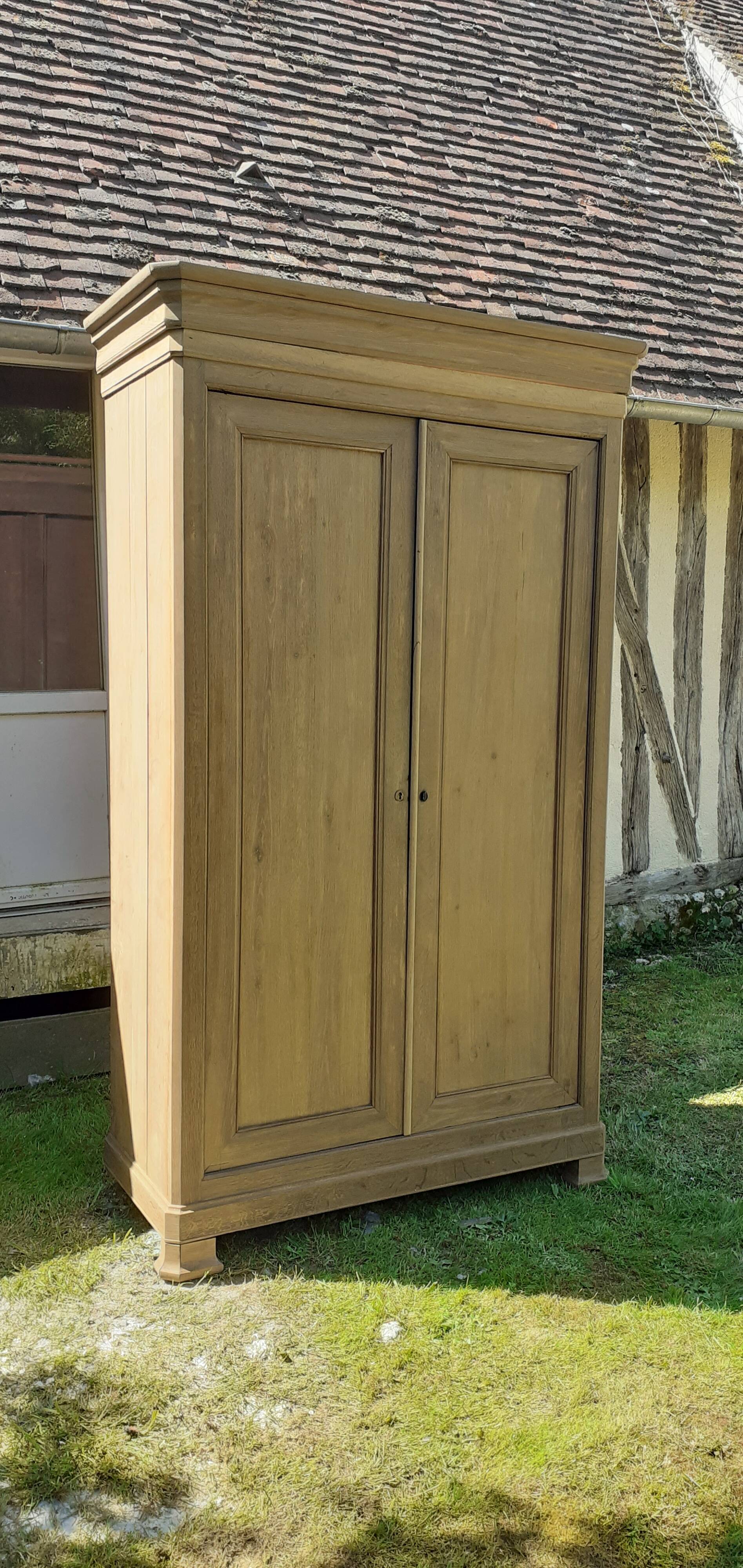 Antique Louis Philippe wardrobe with 2 doors, solid oak, raw wood