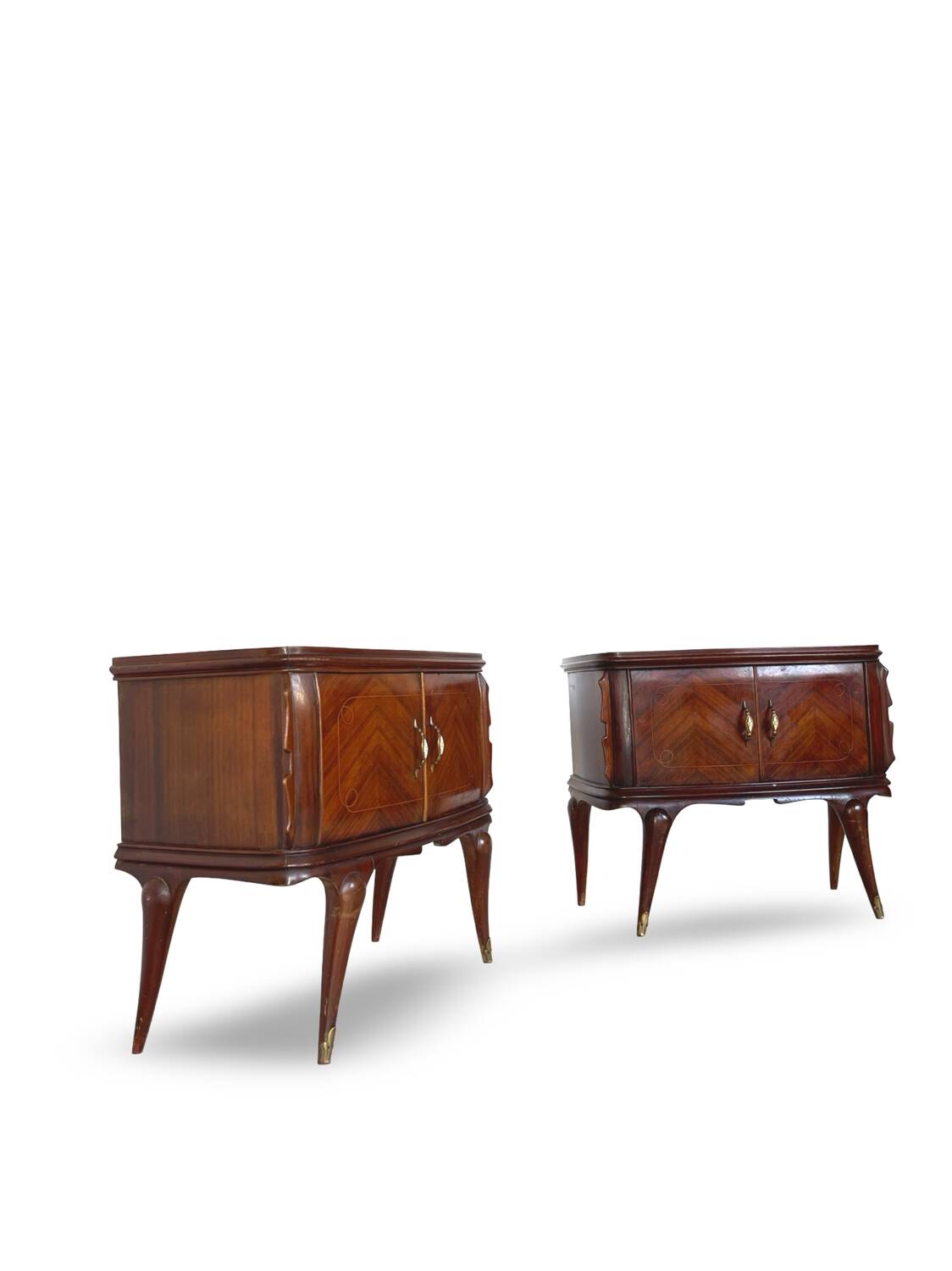 Tables de chevet plaquées en palissandre avec plateau en onyx vert