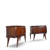 Tables de chevet plaquées en palissandre avec plateau en onyx vert