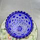 Cobalt blue cut crystal vase "The Great Owls" – Large model on a pedestal