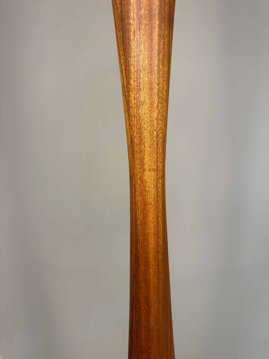 Sculptural floor lamp - exotic wood and textured shade, modern vintage style
