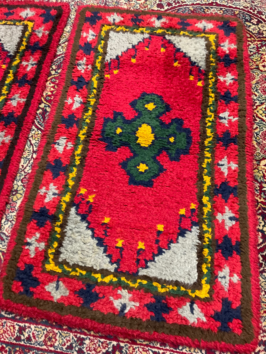 Pair of vintage rugs in Berber style wool