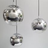 Set de 3 lampes à suspension globe en verre miroir, 1960s